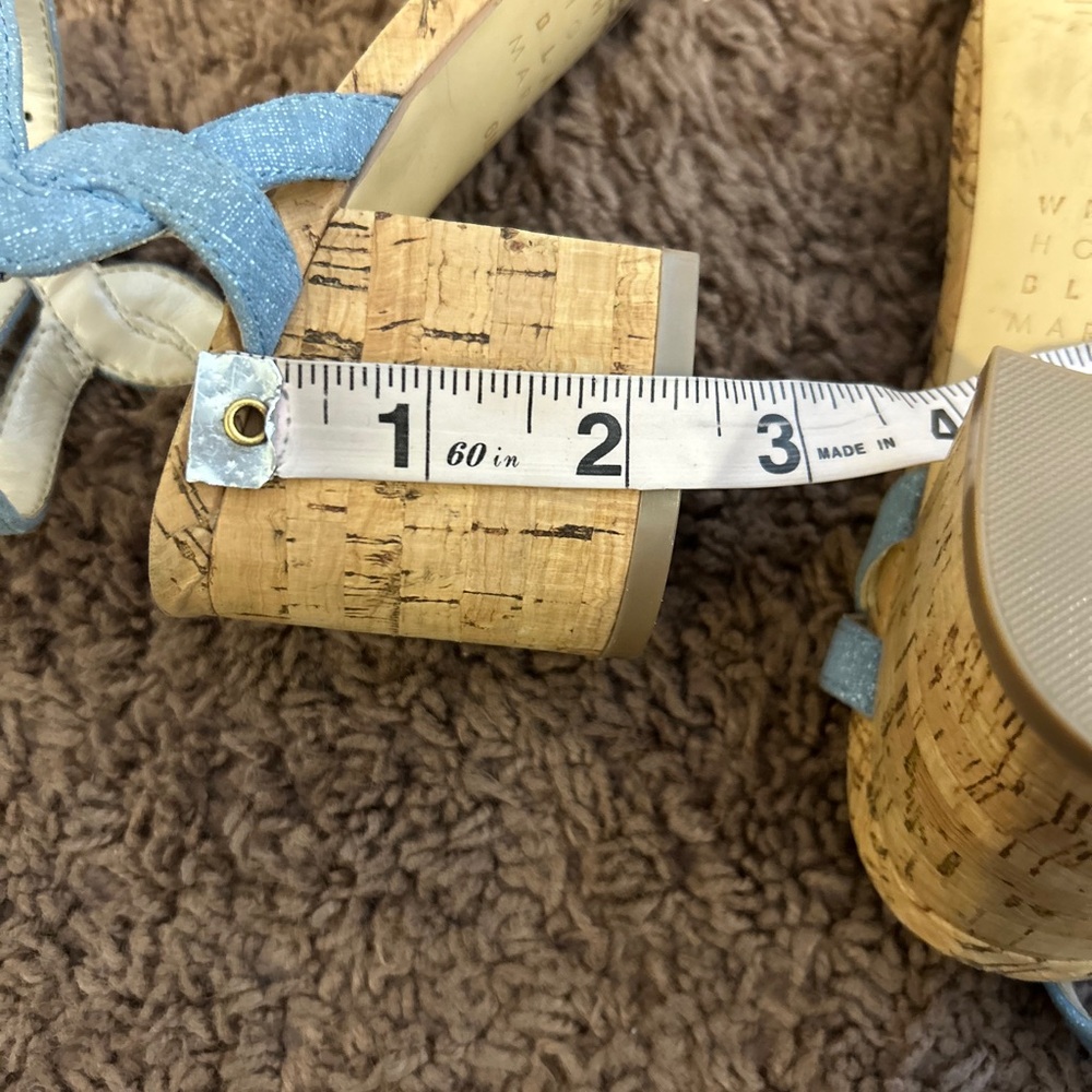 2 FOR $25White House Black Market Denim Cork Sandals Heels Chunky Chambray 6 - Picture 5 of 7